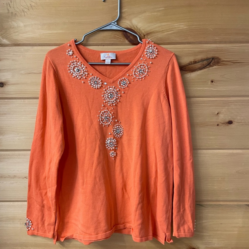 Beaded Quacker factory orange women’s sweater